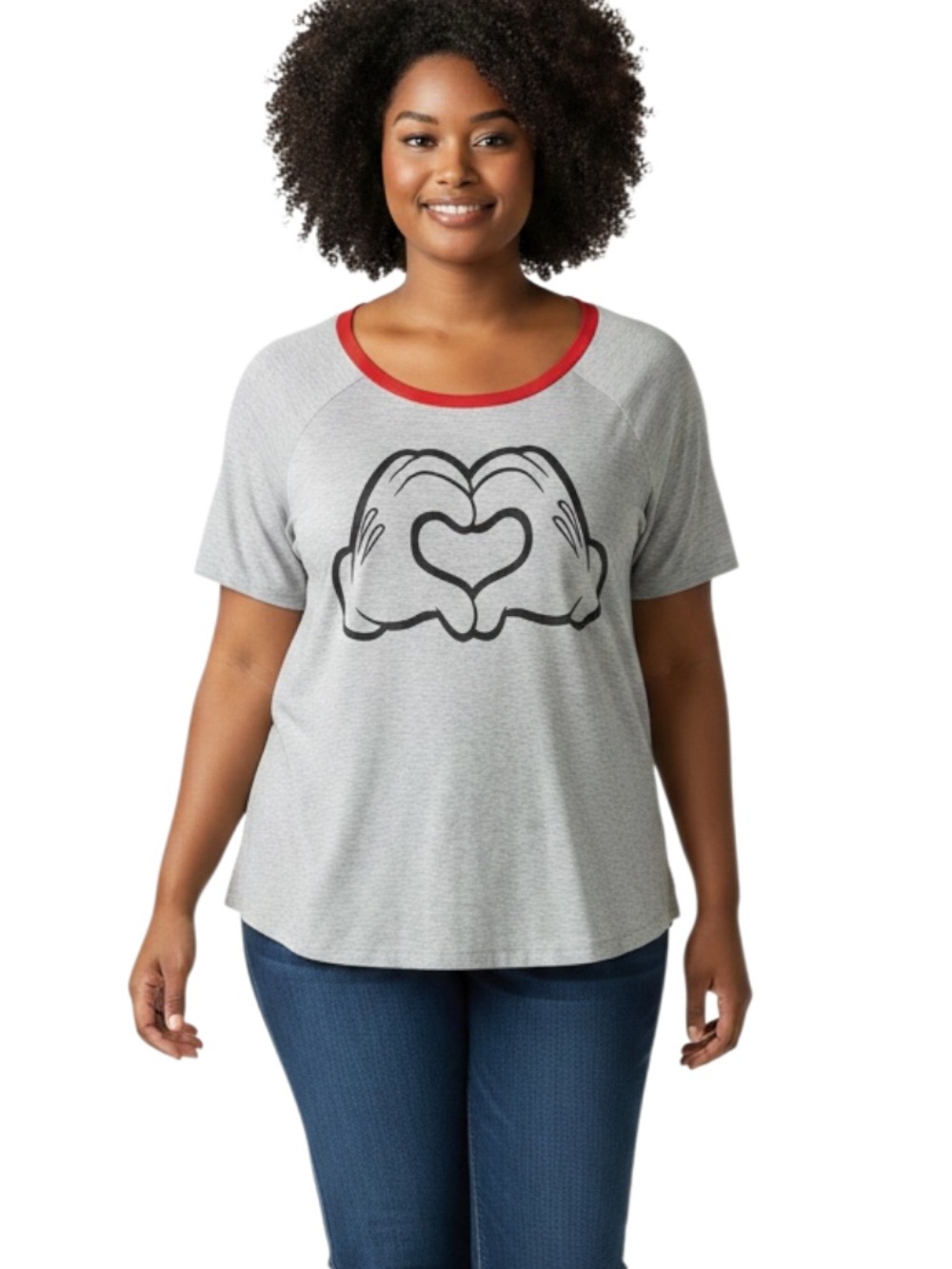 Disney Gray Short Sleeve Tee with Red Neck Trim